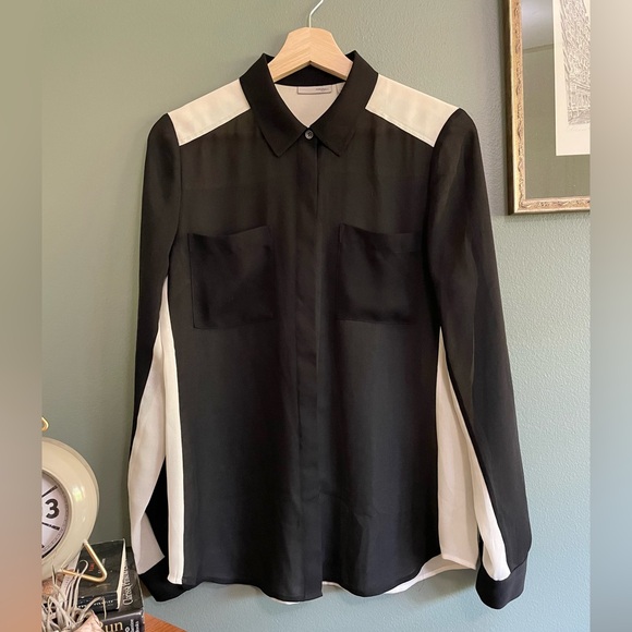 Halogen Color Block Sheer Button Down Blouse - Picture 2 of 9